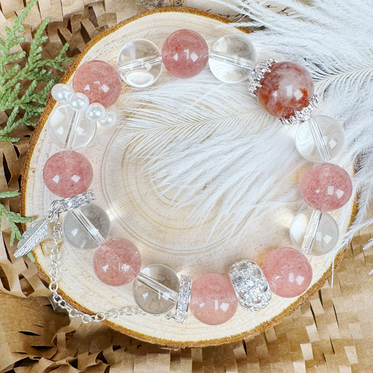 #3【Balance, Love, Kindness】White Quartz + Strawberry Quartz
