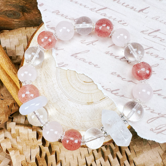 #11【Self-love, Romance, and Acceptance】Natural Strawberry Quartz &amp; Malaysian Pink Quartz Bracelet