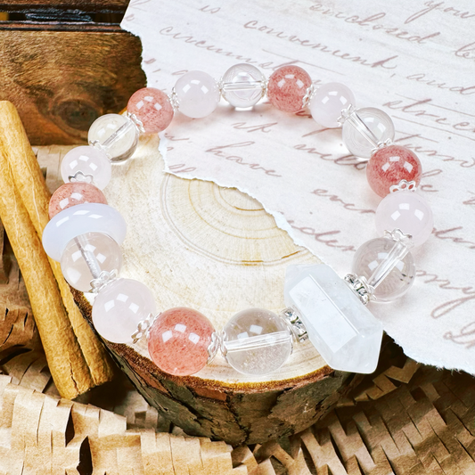 #11【Self-love, Romance, and Acceptance】Natural Strawberry Quartz &amp; Malaysian Pink Quartz Bracelet
