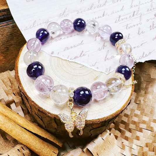 #12【Inspiration, Deep Sleep, and Opportunity】Natural Bolivian Amethyst & Green Phantom Quartz Bracelet
